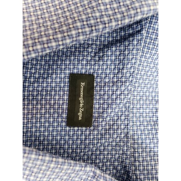 EUC Ermenegildo Zegna Button Up Shirt Collared Long Sleeve Blue Checkered XL - Picture 5 of 8
